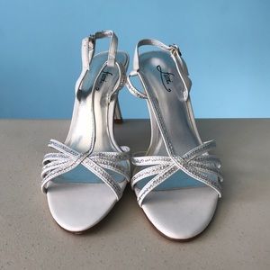 White and silver heels size 8
